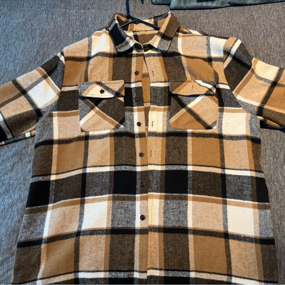 Men's Plaid Flannel Shirt - Brown and Black